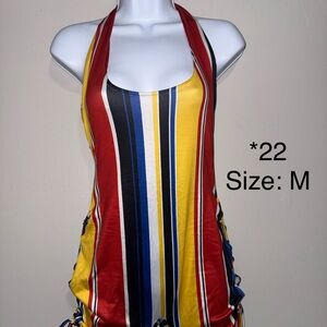 Striped Halter Mini Dress in Red, Yellow & Blue